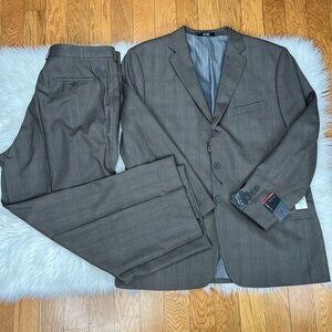 Fubu The Collection Suit 46R Pants 41Rx30 Brown Striped Double Vented Lined